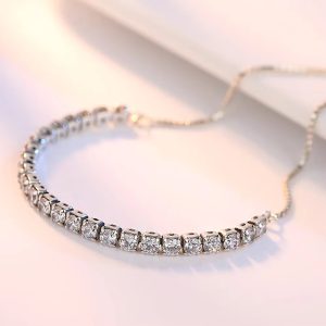 Elegant Zircon Tennis Crystal Chain Fashion Sterling Silver Bracelet