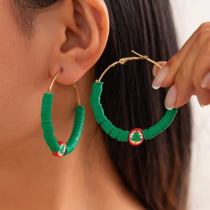 Colorful Christmas Tree Hoop Polymer Clay Pierced Earrings