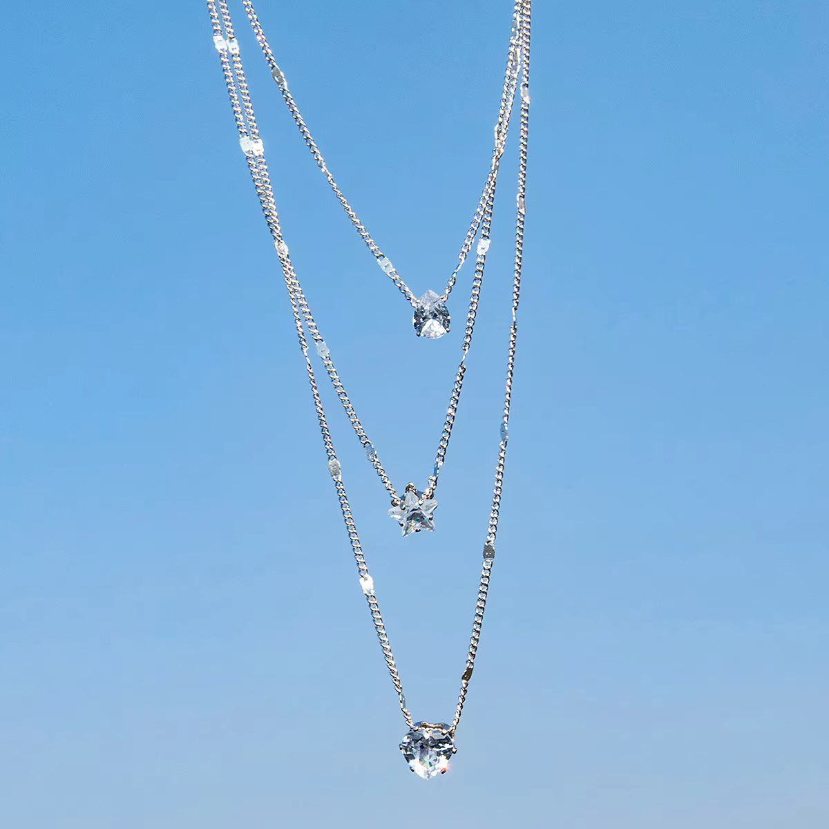 Zircon Shiny Multilayer Chain Choker Necklace - Image 2