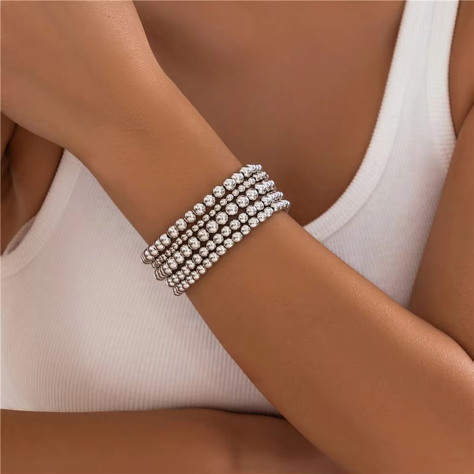 5Pcs Fashion Statement Unique Acrylic CCB Big Ball Chain Elastic Bracelet - Image 8