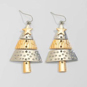 Creative Unique Metal Star Christmas Tree Drop Earrings