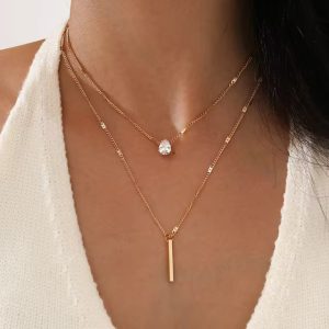 Multilayer Chain Zircon Shiny Pendant Choker Necklace