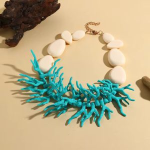 Trendy Beaded Big Beads Coralline Chain Pendant Necklace