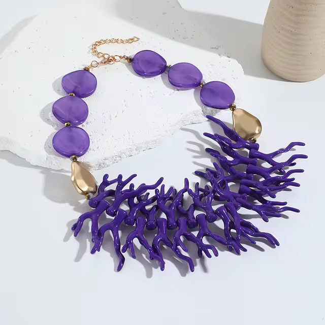 Bohemian Trendy Beaded Chain Big Beads Coralline Pendant Necklace - Image 4