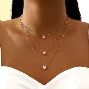 Zircon Shiny Multilayer Chain Choker Necklace