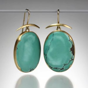 Exquisite Gold Color Metal Round Geometry Green Stone Dangle Earrings