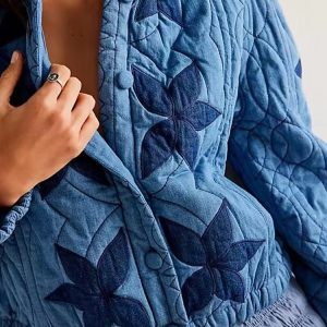 Single Breasted Printed Round Neck Loose Long Sleeve Jackets