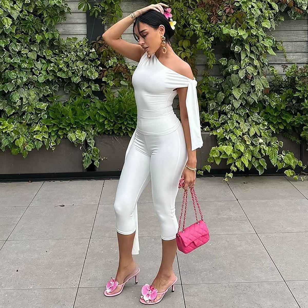 Stunning High Waist 3D Tiger Print Skinny With Button Flare Trousers - Image 2