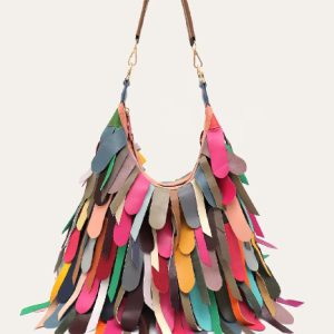 Slouchy Boho Style Colorful Real Sheepskin Leather Cross body Bag