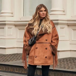 Tassels Faux Patchwork Lapel Double Breasted Long Sleeve Jackets