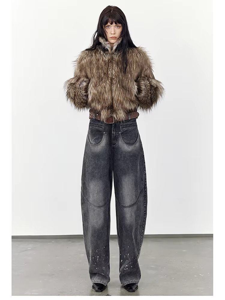 Thick Patchwork Faux Faux Fur SHort Warm Zipper Long Sleeve Elegant Jacket - Image 7