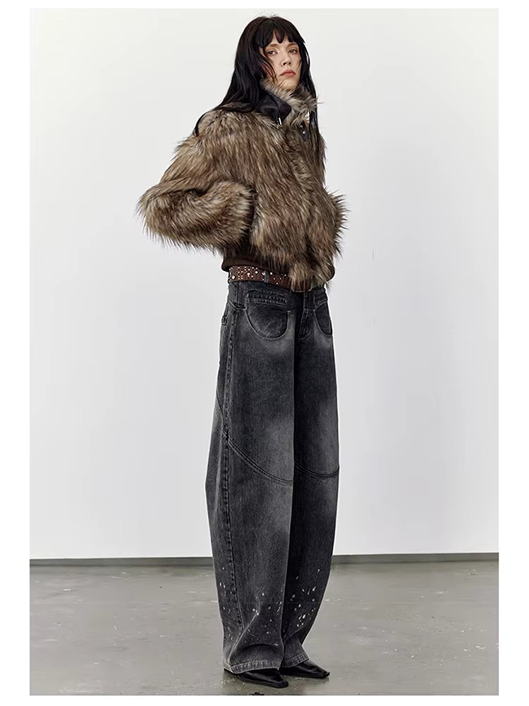 Thick Patchwork Faux Faux Fur SHort Warm Zipper Long Sleeve Elegant Jacket - Image 9