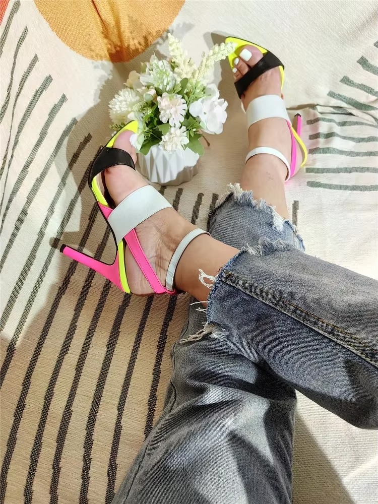 Trendy Buckle Strap Stripper Thin Heels Pointed Toe Sandals - Image 4