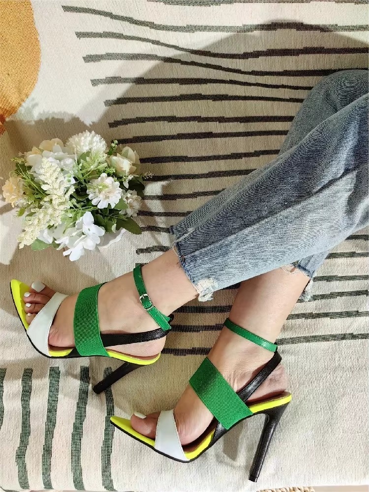 Trendy Buckle Strap Stripper Thin Heels Pointed Toe Sandals - Image 10