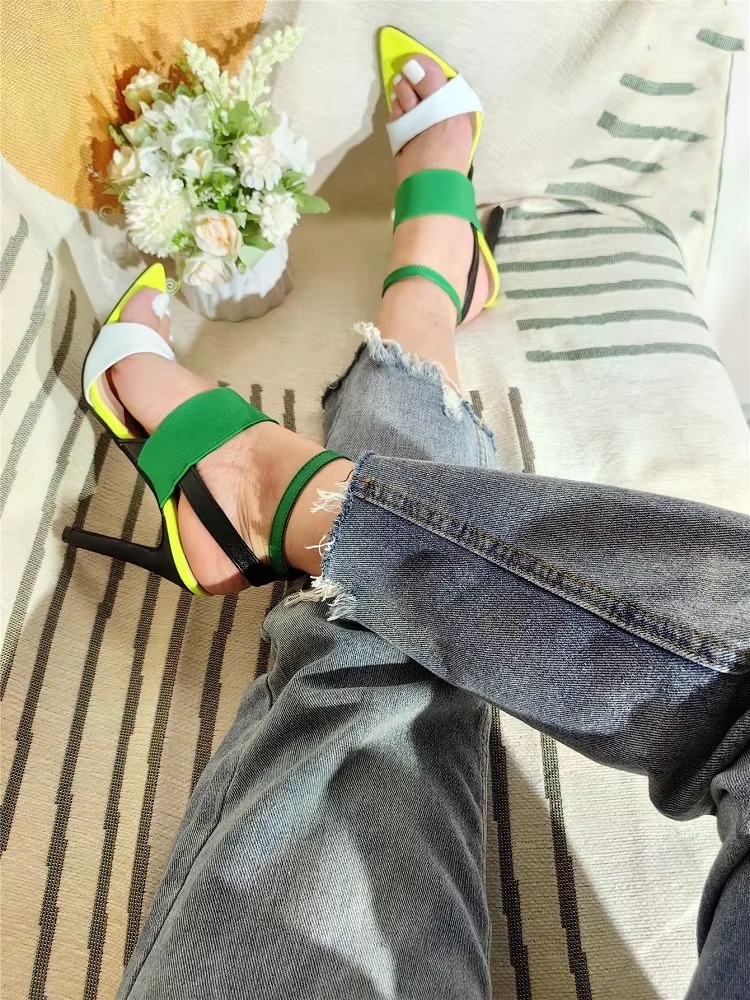 Trendy Buckle Strap Stripper Thin Heels Pointed Toe Sandals - Image 11