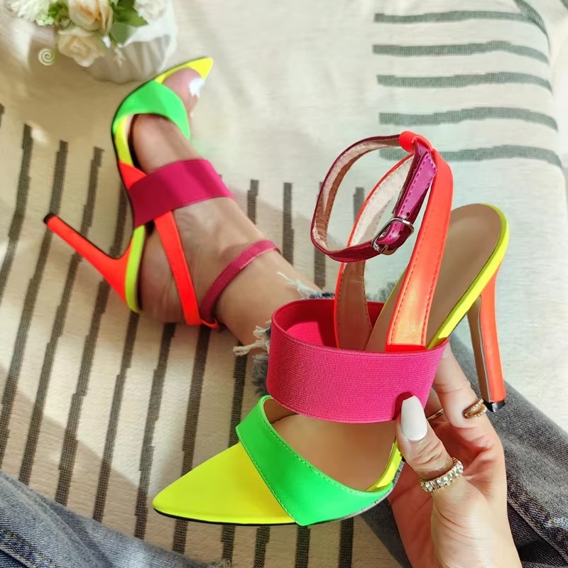 Trendy Buckle Strap Stripper Thin Heels Pointed Toe Sandals - Image 5
