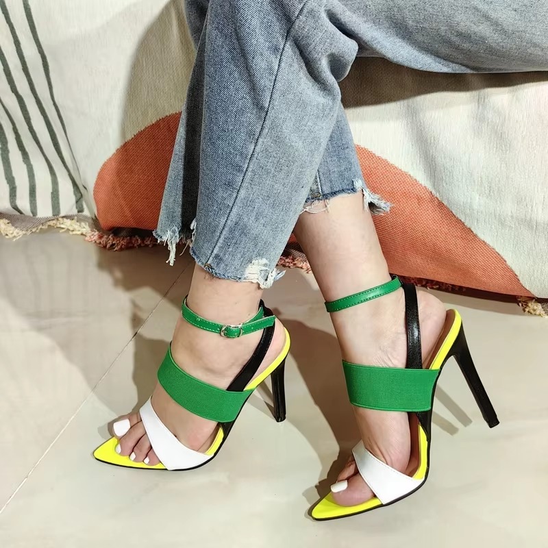 Trendy Buckle Strap Stripper Thin Heels Pointed Toe Sandals - Image 9