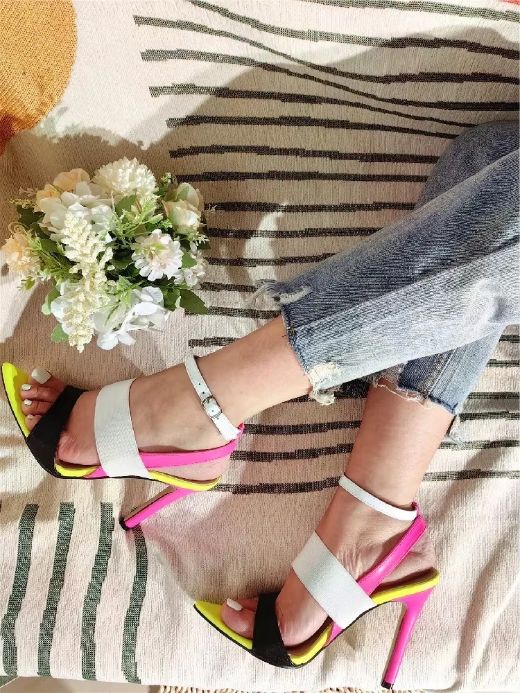 Trendy Buckle Strap Stripper Thin Heels Pointed Toe Sandals - Image 2