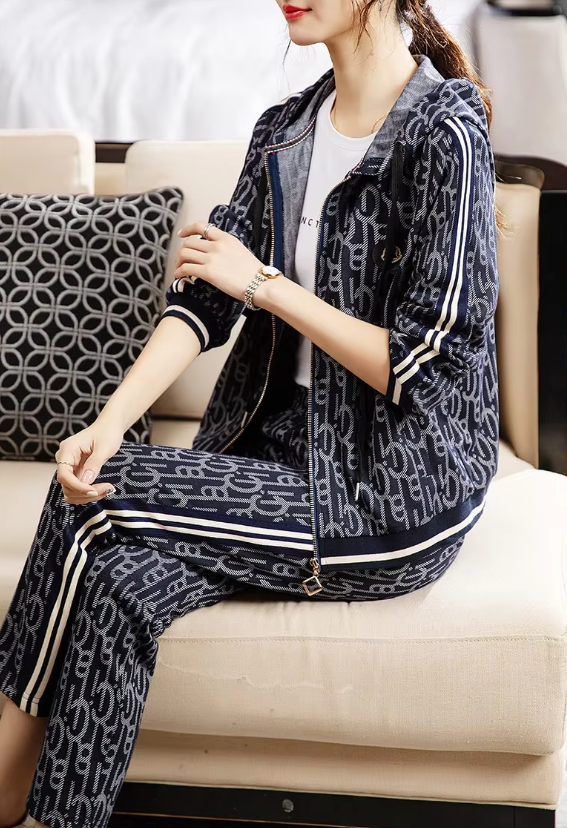 Trendy Casual Zipper Hoodie Long Pants Suit Plus Size Sportswear Sets - Image 3