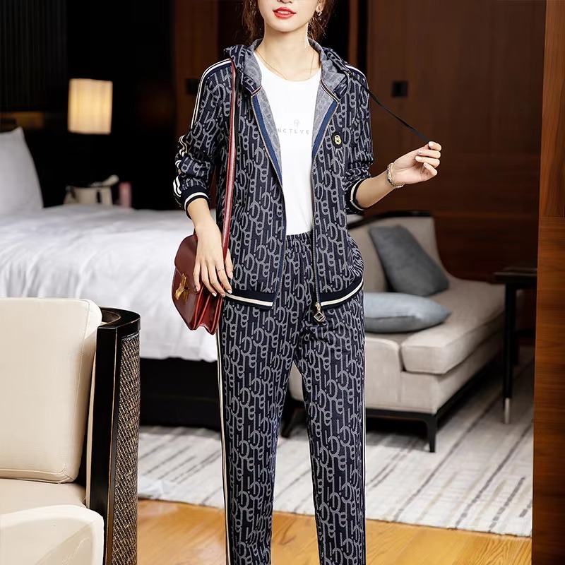 Trendy Casual Zipper Hoodie Long Pants Suit Plus Size Sportswear Sets