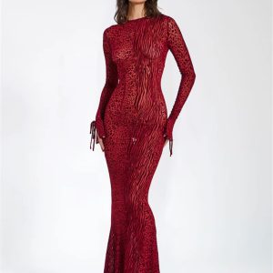 Trendy Long Flare Sleeve Striped Print Bodycon Maxi Dress