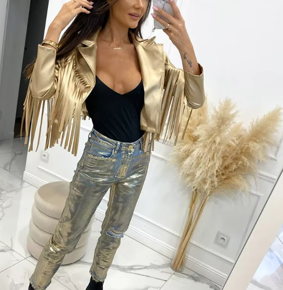 Trendy Standard Open Stitch Turn-down Collar Streetwear Jackets - Image 2