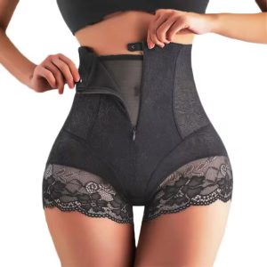 Trendy Zipper Closure Lace High Waist Tummy Control Shapewear