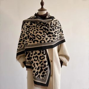 Vintage Leopard Print Design Quality Cashmere Thick Warm Scarf