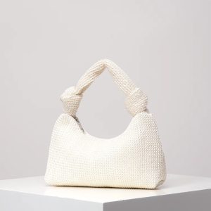 Vintage Polyester Zipper Woven Knotted Handbag