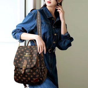 Vintage Print High Quality Soft Leather Backpack