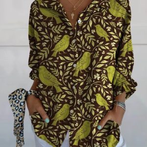 Casual Single Breasted Leopard Print Shoulder Sleeve Shirt