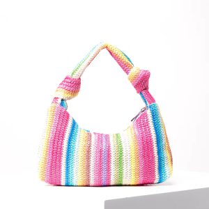 Vintage Zipper Knotted Woven Polyester Handbag