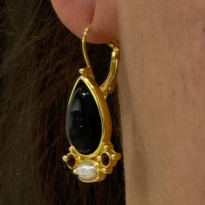 Delicate Waterdrop Geometry Black Stone Long Dangle Earrings