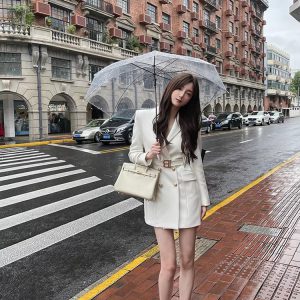 vintage Double Breasted Notched Long Sleeve Office Lady Mini Blazer Dresses