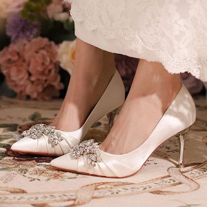 Pointed Toe Rhinestones High Heel Fashion  Satin Wedding Shoes