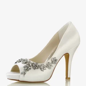 Rhinestones Fashion Diamond Satin Peep Toe Bridal Shoes