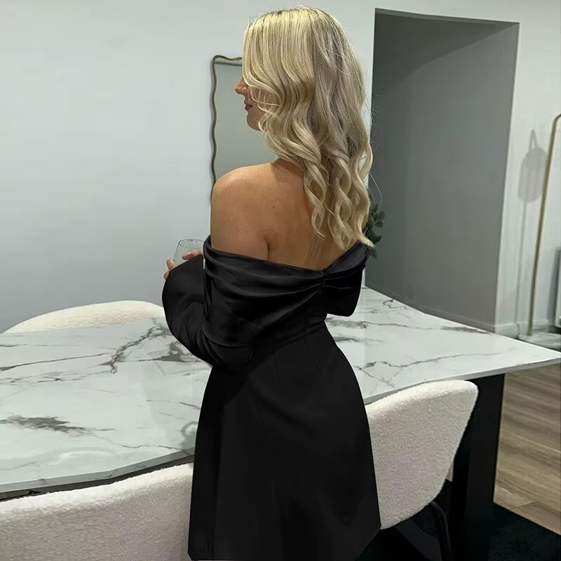 Elegant Off-shoulder Long Flare Sleeve Mini Blazer Dress - Image 10