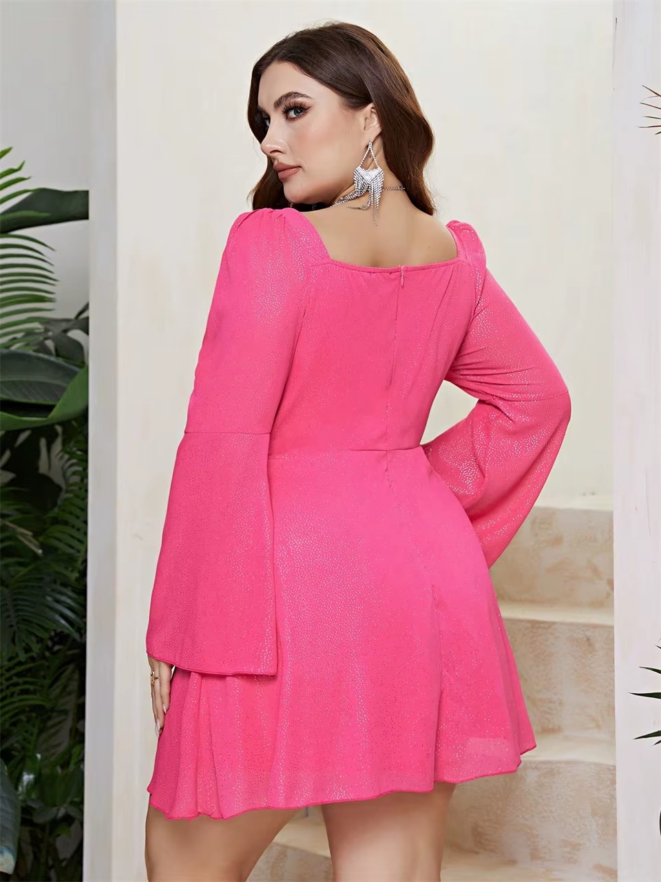 Elegant Sweetheart Neck Cutout Waist Lace Plus Size Mini Dress - Image 10