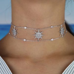 3pcs north Star double chain Necklace Layer Chokers