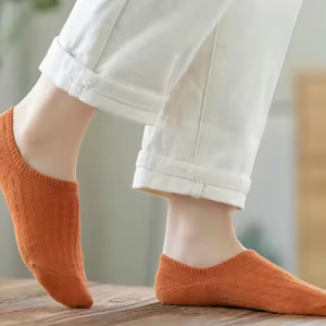 5 Pairs Solid Color Soft Cotton Slipper silicone invisible Boat Socks