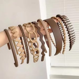 9Pcs Set Non-slip Frosted Face Wash Multi-style Simple Hairband Hair Accessories