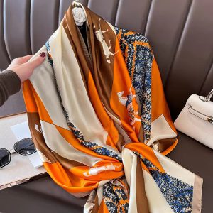 Stylish Large Printed Hand Foulard Pashmina Satin Scarf