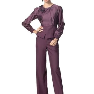 Appliques Long Sleeved Tops And Straight Pants 2 piece set