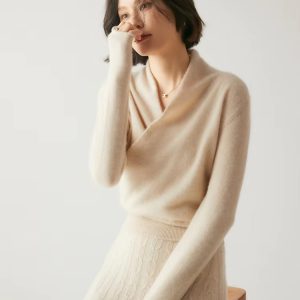 Basic Grace Soft Warm Crossover Collar Pullover Cashmere Sweater