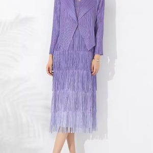 Boutique Pleated Style Large Gradient Overlay with Tassel Suit Small Coat Two Pieces Dress
