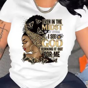 Casual Cartoon Portrait And Letter Print Plus Size T-Shirt