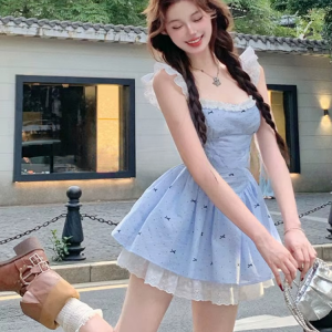 Casual Chest Wrapping Strap Floral Sweet Party Mini Dress