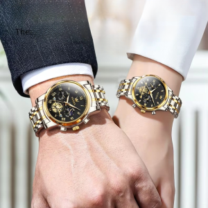 Casual Coated Glass Waterproof Classic Date Week Clock Quartz Couple Watch