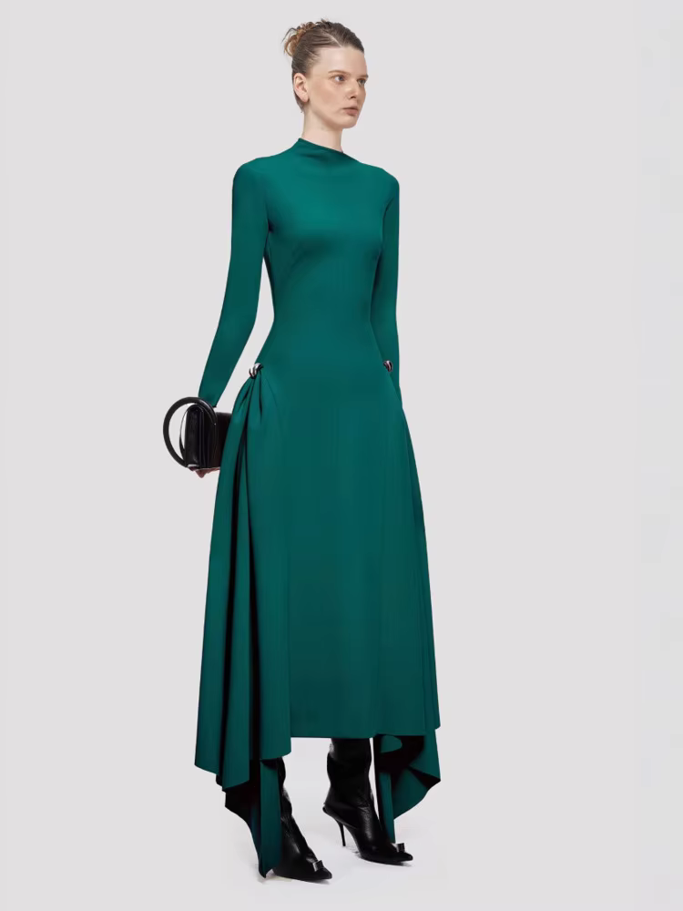 Casual Diagonal Collar Irregular Patchwork High Waist Maxi Dress