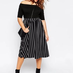 Casual High Elastic Waist Non Stretch Plus Size Midi Skirt